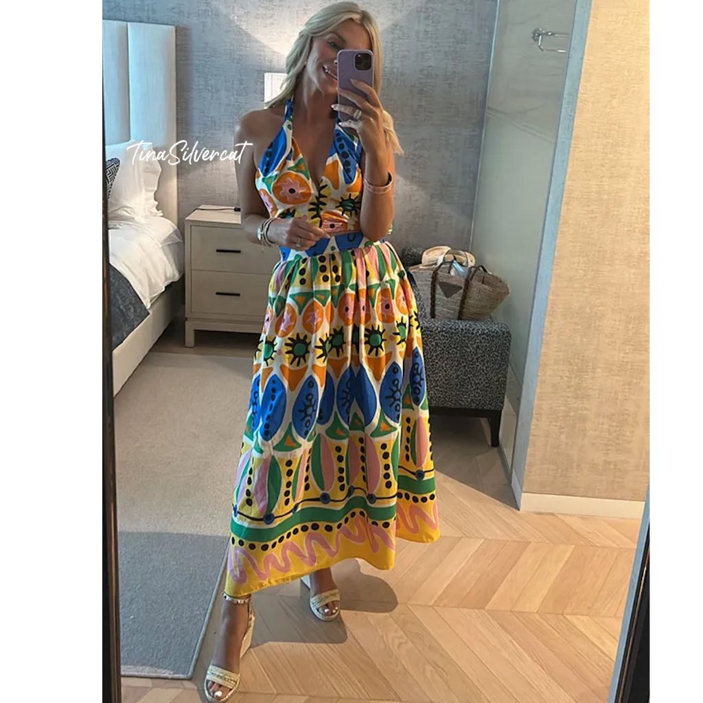 Zara Printed Halter Top & Midi Skirt Co-Ord Set Multicolor Sz Xs Nwt